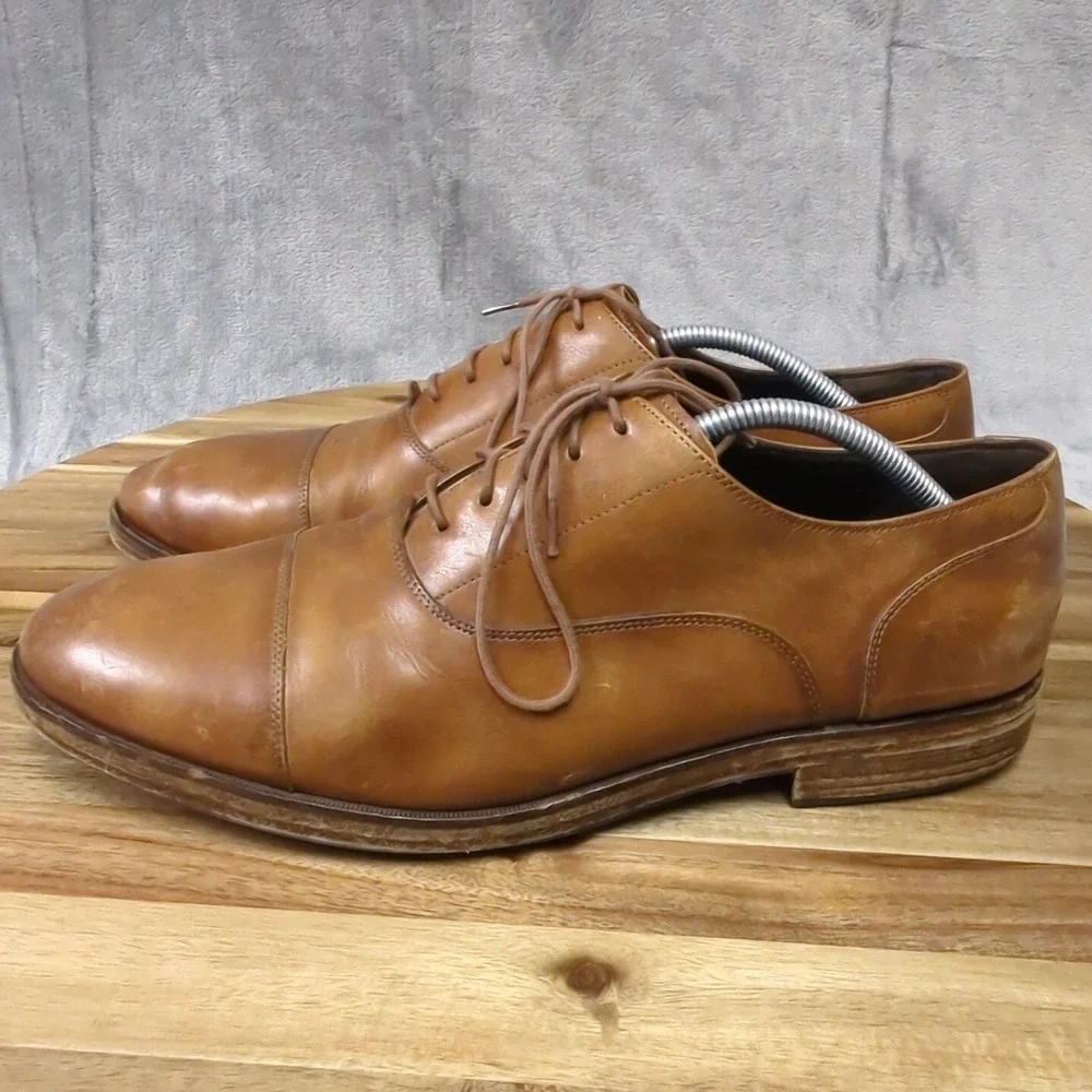 Cole Haan Harrison Mens Size 12 M Shoes Brown Leather Cap‎ Toe Lace Up Oxford